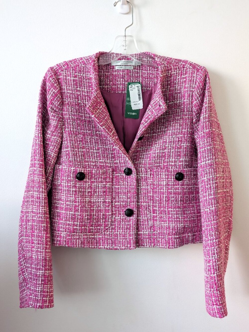 NWT CONTEMPORAINE by Simons Fuchsia Tweed Crop Blazer | Small